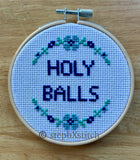 Holy Balls - Cross Stitch Hoop Art