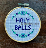 Holy Balls - Cross Stitch Hoop Art