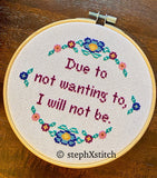 Due to not wanting to, I will not be. - Finished Cross-Stitch Hoop