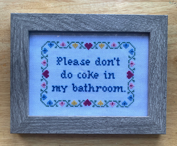 Please Don't Do Coke in My Bathroom - Framed Cross Stitch