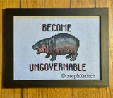 Moo Deng Become Ungovernable -Framed Cross-Stitch Art