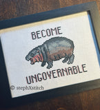 Moo Deng Become Ungovernable -Framed Cross-Stitch Art