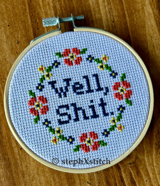 Well, Shit. - Framed Cross-Stitch