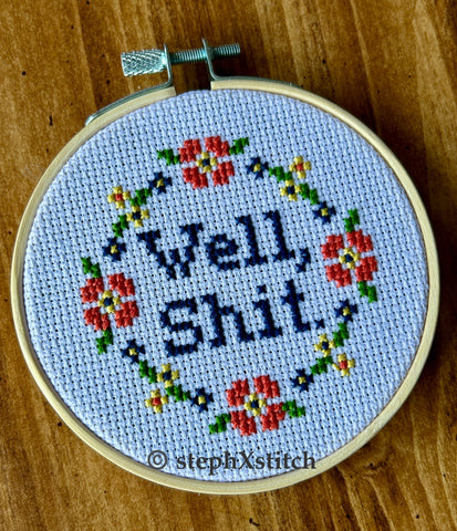Well, Shit. - Framed Cross-Stitch