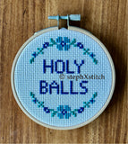 Holy Balls - Cross Stitch Hoop Art