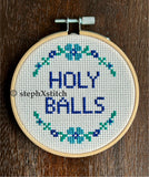 Holy Balls - Cross Stitch Hoop Art