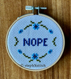 Tiny Nope - Cross Stitch Hoop Art