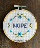 Tiny Nope - Cross Stitch Hoop Art