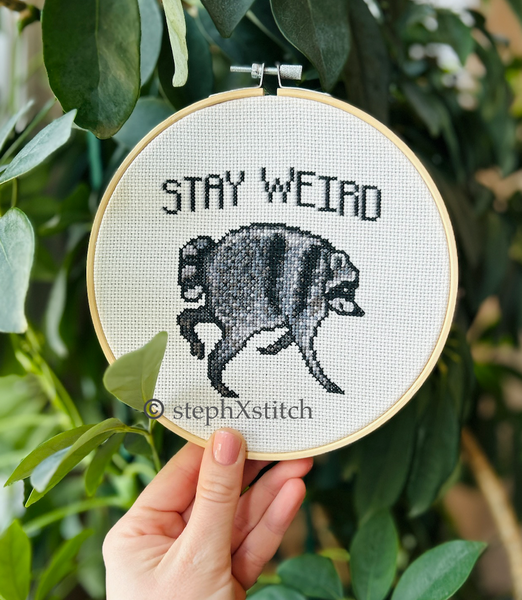 Jimothy the Raccoon Finished Cross-Stitch