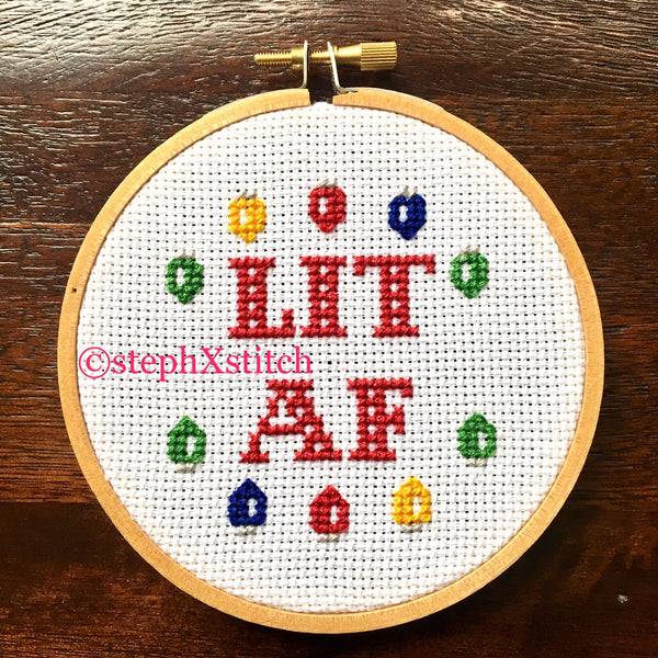 LIT AF Christmas - Finished Cross-Stitch