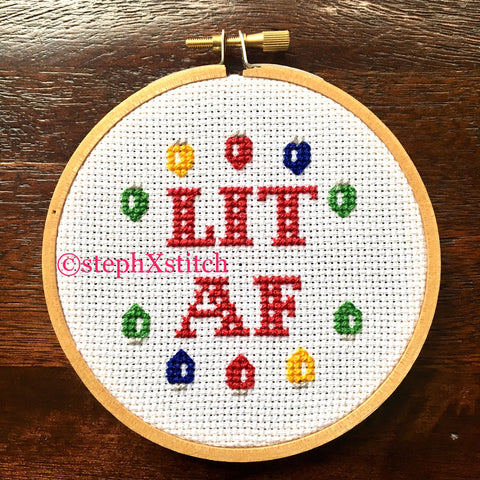 LIT AF Christmas - Finished Cross-Stitch