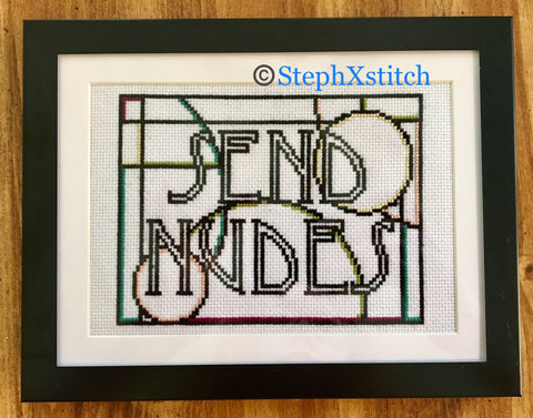 SEND NUDES - Framed Cross-Stitch