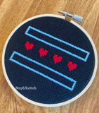 Chicago Flag Hearts - Framed Cross Stitch