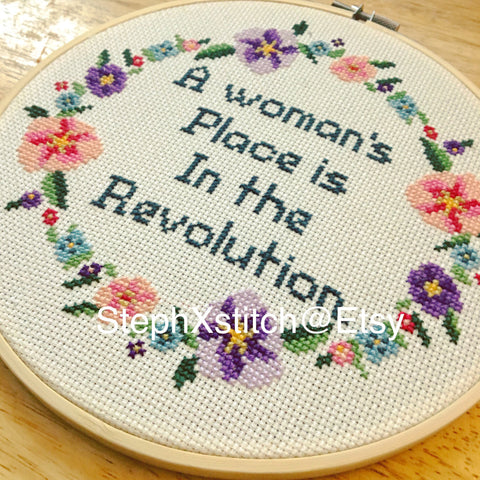 A Woman's Place Is In the Revolution - PDF Feminist Cross Stitch Pattern