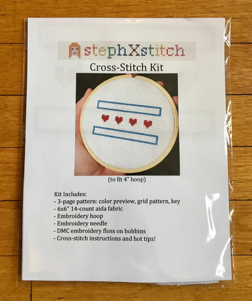 Chicago Flag Hearts - Cross Stitch KIT